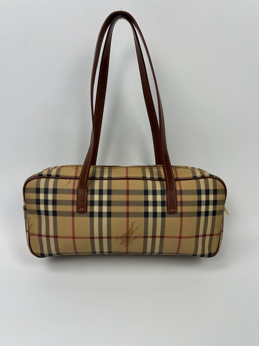 Burberry Beige Tartan Bowling Boston HandBag Shoulder