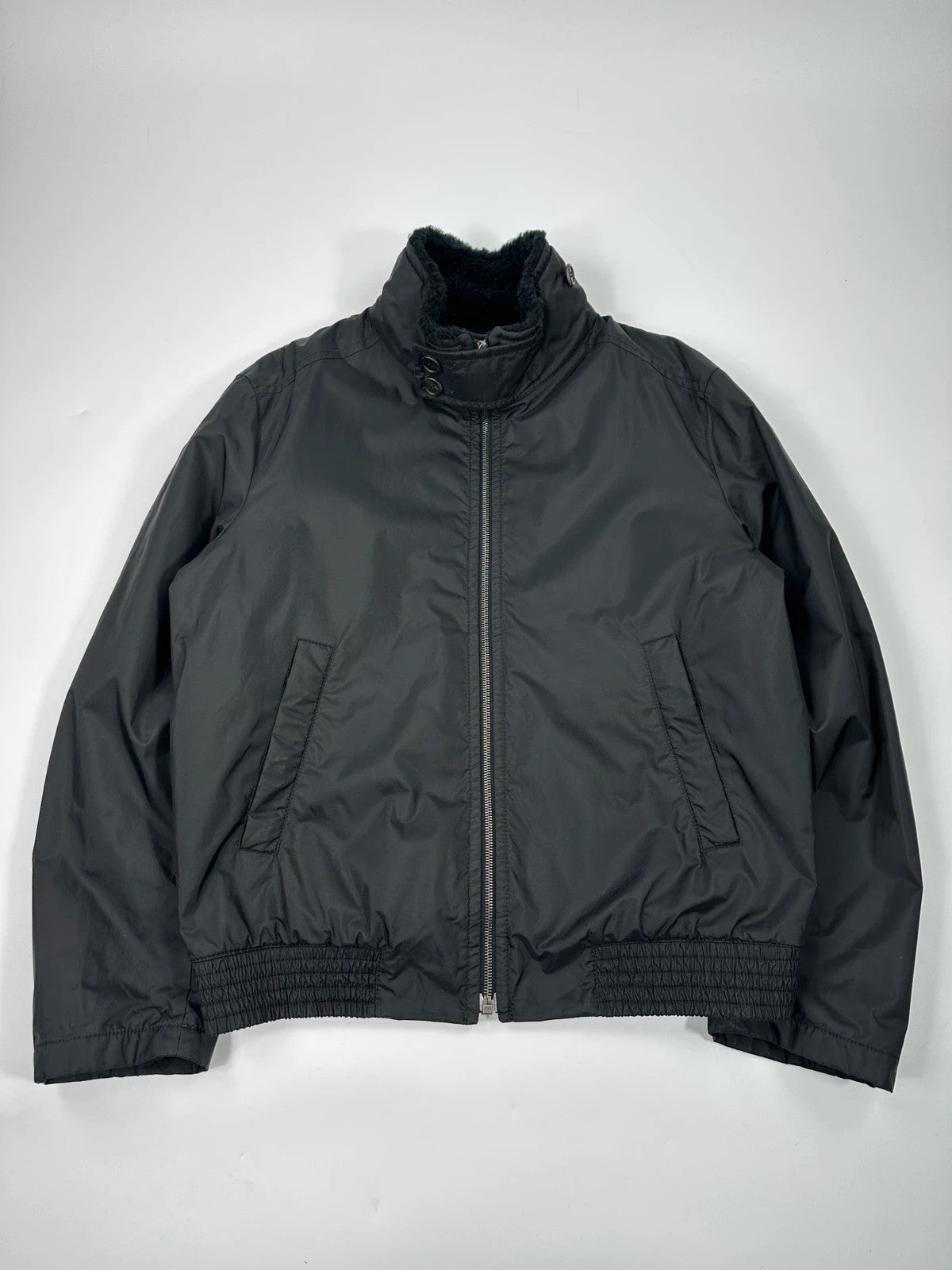 Prada Sport FW2008 Black Sheep Collar Nylon Bomber Jacket