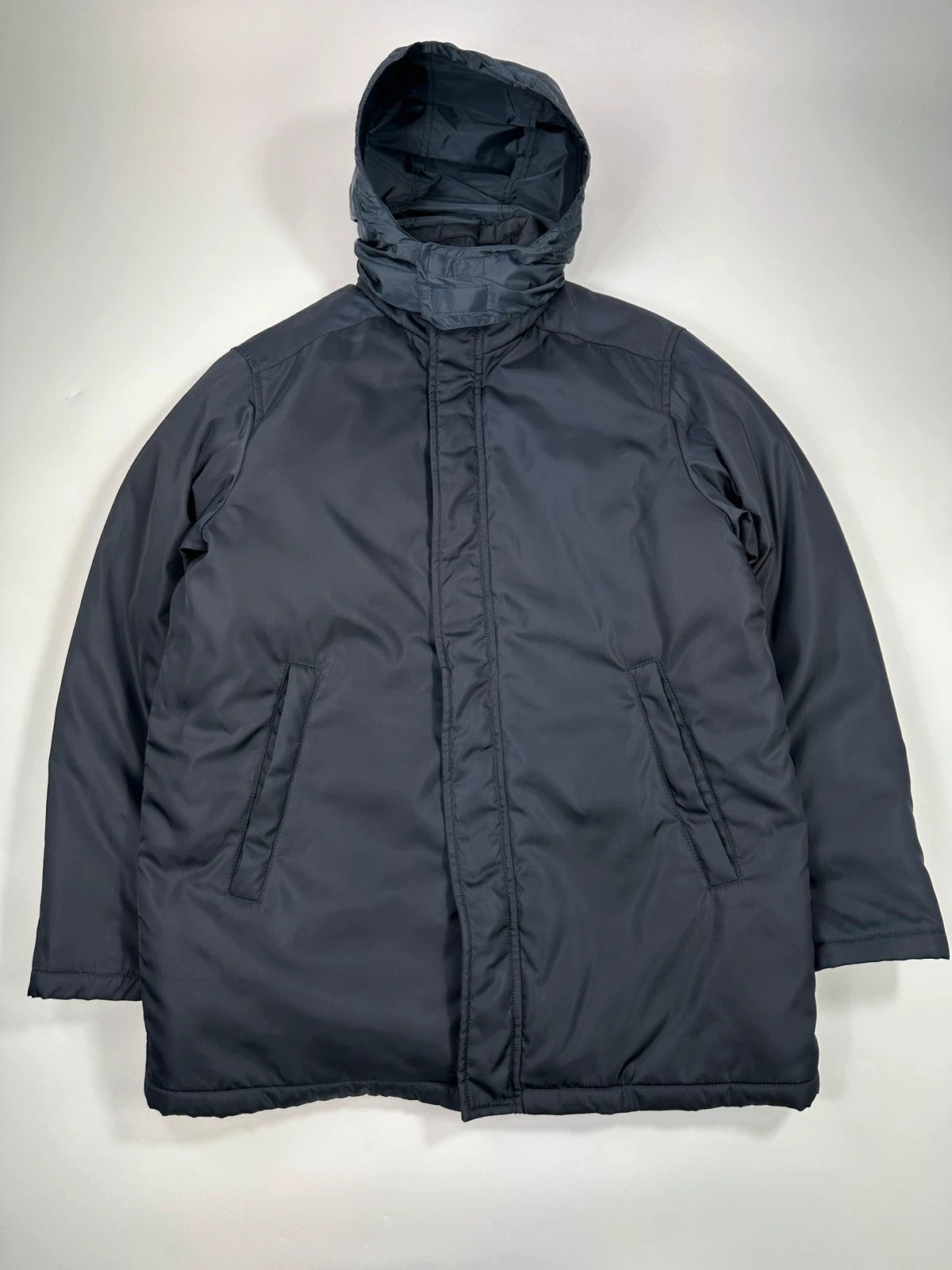 Prada Milano FW2019 Navy Blue Nylon Padded Hooded Jacket