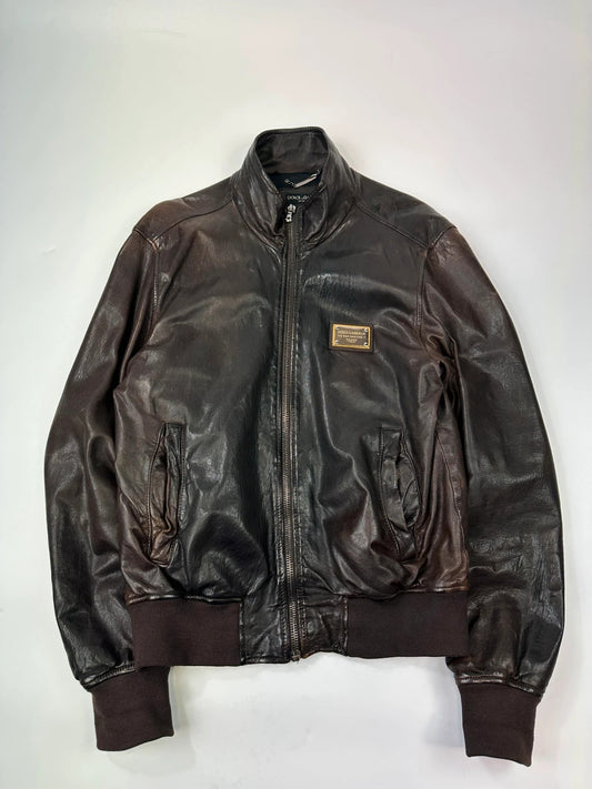 Dolce & Gabbana 00’s Patinated Brown Leather Jacket