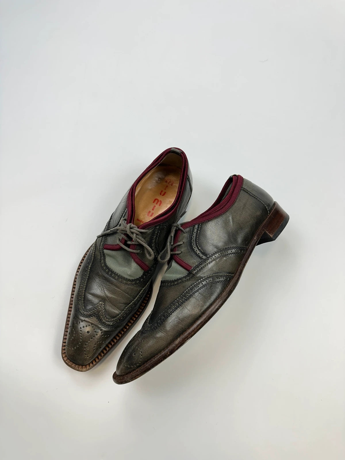 Miu Miu Early 90’s Khaki Two Tone Leather & Mesh Derby Dress Shoes