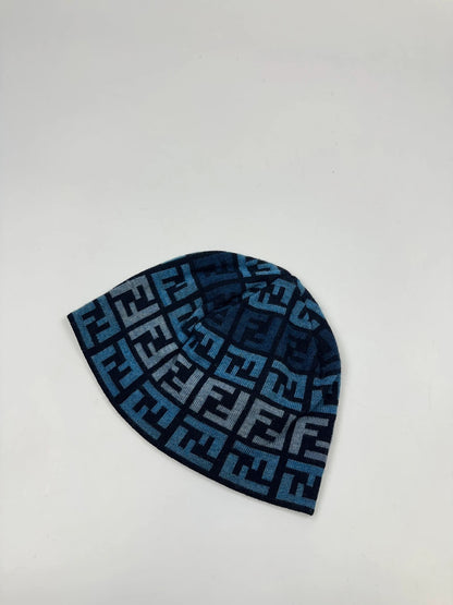 Fendi Blue Multi Zucca FF Monogram Wool Beanie