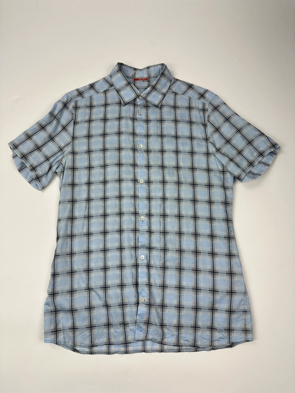 Prada Sport SS2002 Sky Blue & Black Checkered Print Short Sleeves Shirt