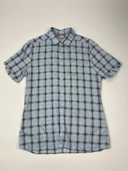 Prada Sport SS2002 Sky Blue & Black Checkered Print Short Sleeves Shirt