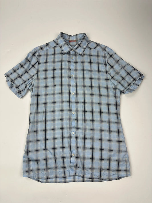 Prada Sport SS2002 Sky Blue & Black Checkered Print Short Sleeves Shirt