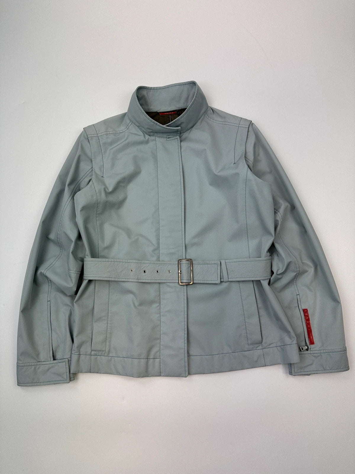 Prada Sport FW2000 Baby Blue Gore-Tex Nylon Belted Jacket With Removable Sleeves