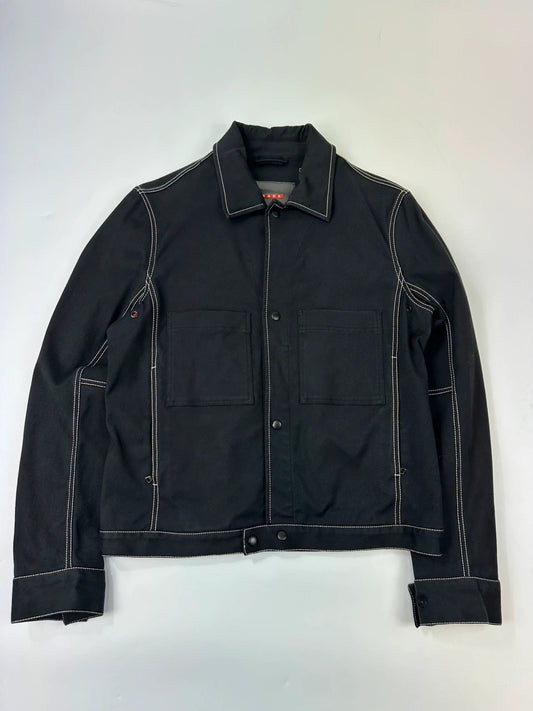 Prada Sport SS2004 Black Contrast White Stitches Work Harrington Jacket