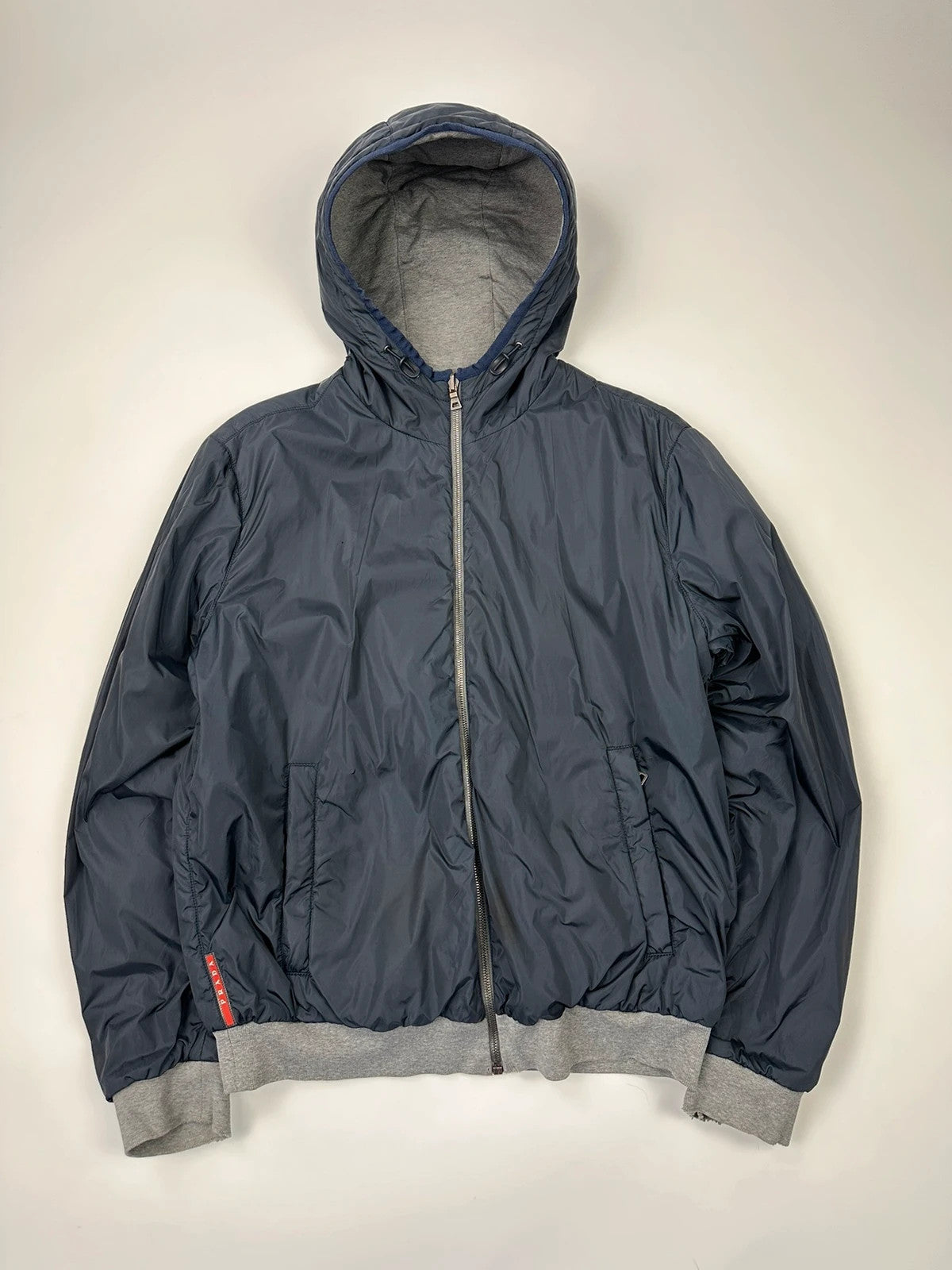 Prada Sport FW2013 Réversible Nylon Navy Blue & Grey Hoodie Jacket