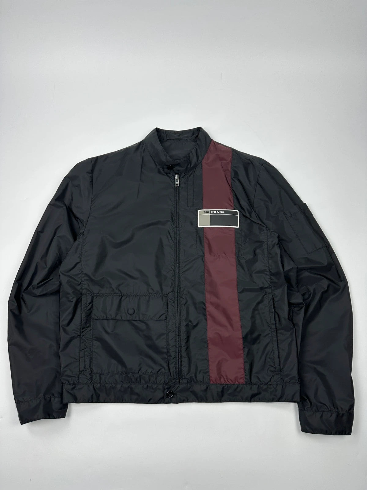 Prada Milano SS2018 Black Light Nylon Burgundy Strip