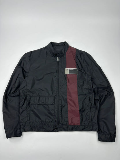 Prada Milano SS2018 Black Light Nylon Burgundy Strip