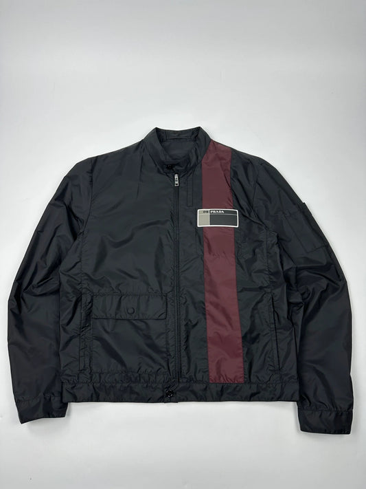 Prada Milano SS2018 Black Light Nylon Burgundy Strip