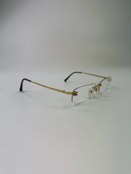 Chanel White Argent Gold Sunglasses Rimless Strass