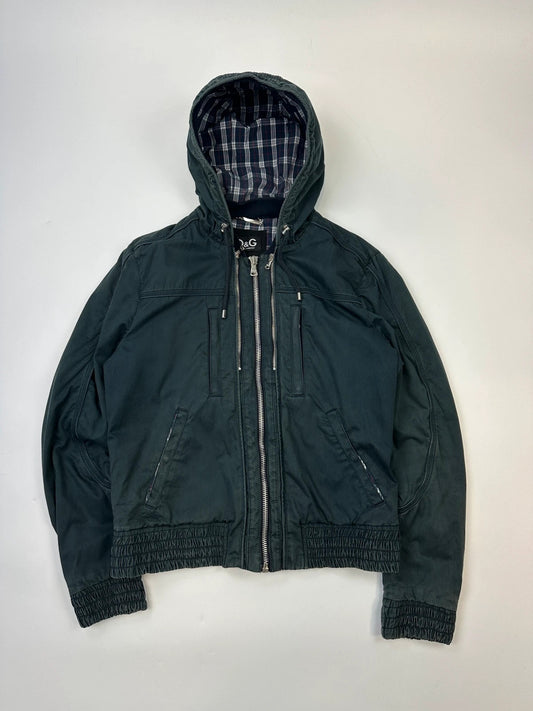 Dolce & Gabbana 00’s Multi Zip Tartan Layer Navy Blue Cotton Hood Jacket