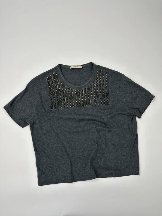 Prada Milano 00´s Grey Studded Crop Boxy Tee