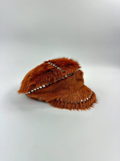 Prada Fall / Winter 2017 Studded Fur Hat Runway Cognac Silver