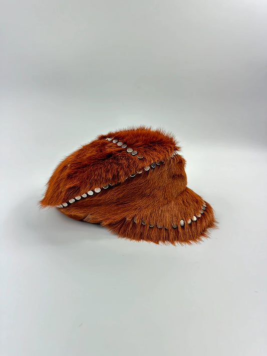 Prada Fall / Winter 2017 Studded Fur Hat Runway Cognac Silver