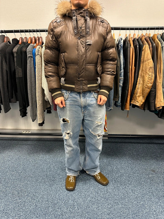 Dolce & Gabbana 00’s Brown Nylon Faux Fur Straps Bomber Hooded Puffer Jacket