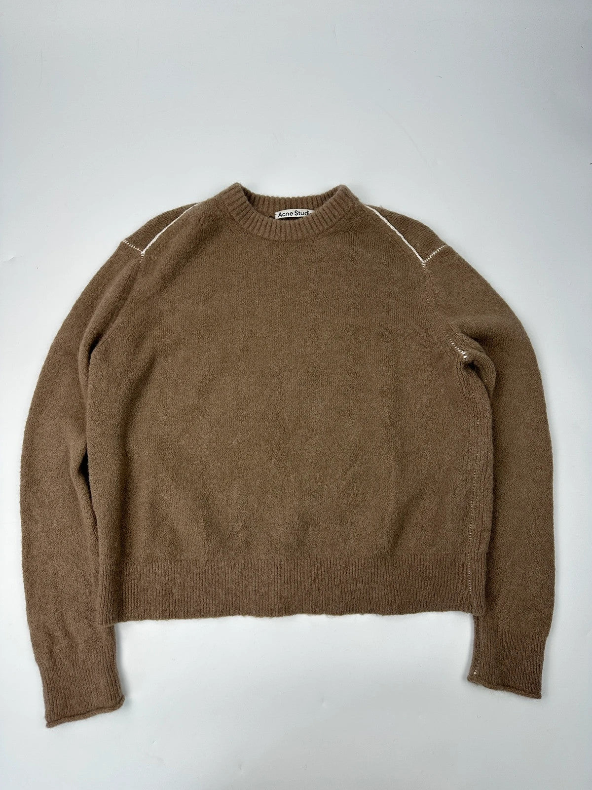 Acne Studio Brown Wool Contrast White Stitches Sweater Knit