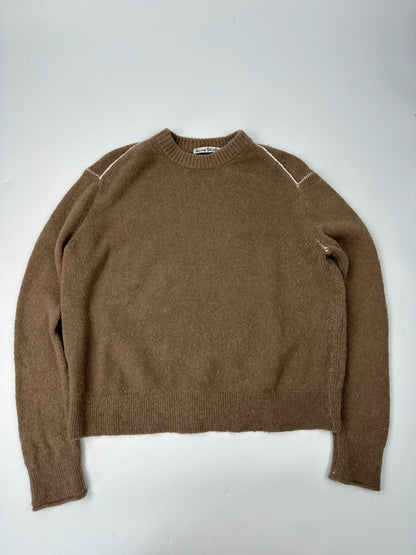 Acne Studio Brown Wool Contrast White Stitches Sweater Knit