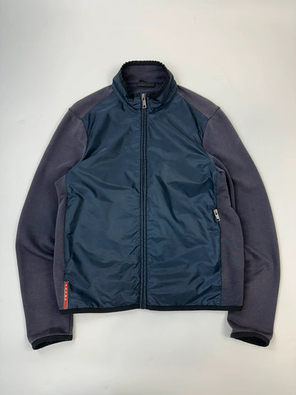 Prada Milano SS2015 Navy Blue Nylon & Cotton Hybrid Zip-Up Sweater