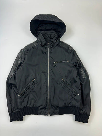 Prada Milano FW2009 Black Leather & Nylon Padded Bomber Jacket