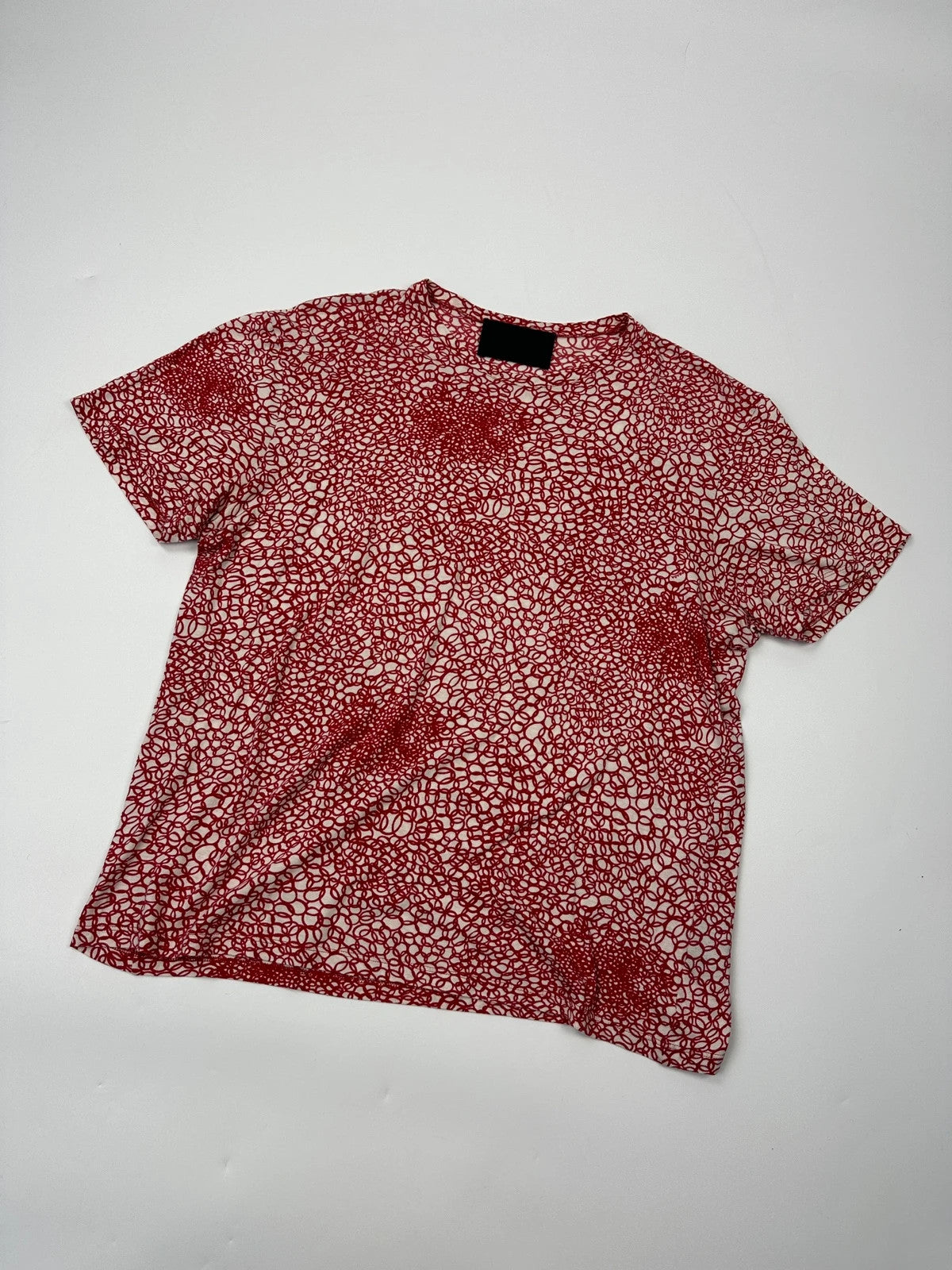 Prada Milano SS2000 Red & White Bubble Print Silk Tee