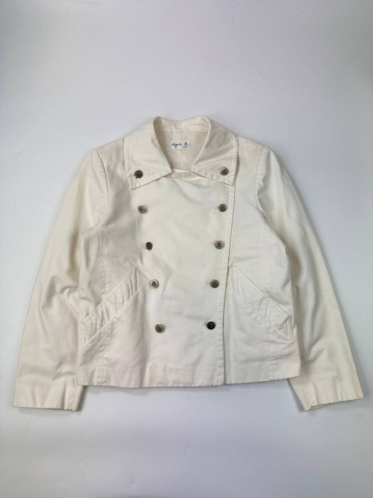 Agnès B 80’s White Cotton Double Breast Crop Officer Jacket