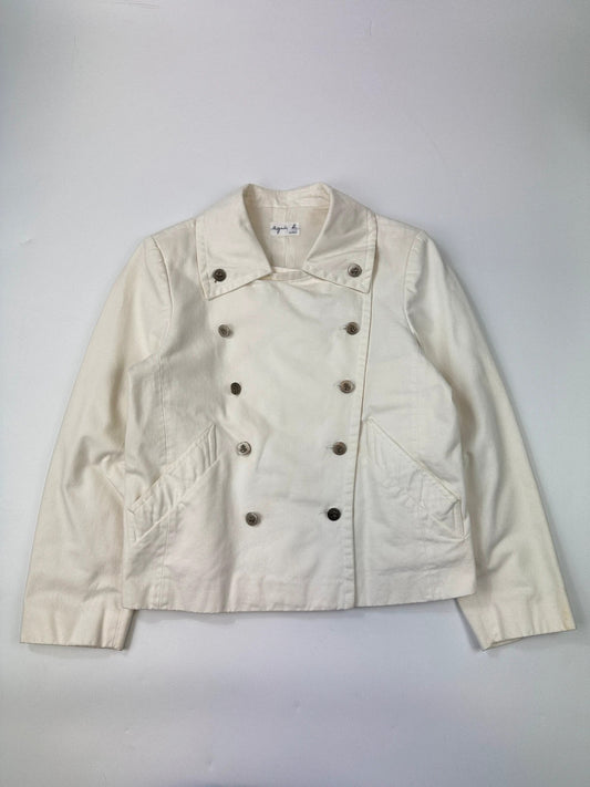 Agnès B 80’s White Cotton Double Breast Crop Officer Jacket