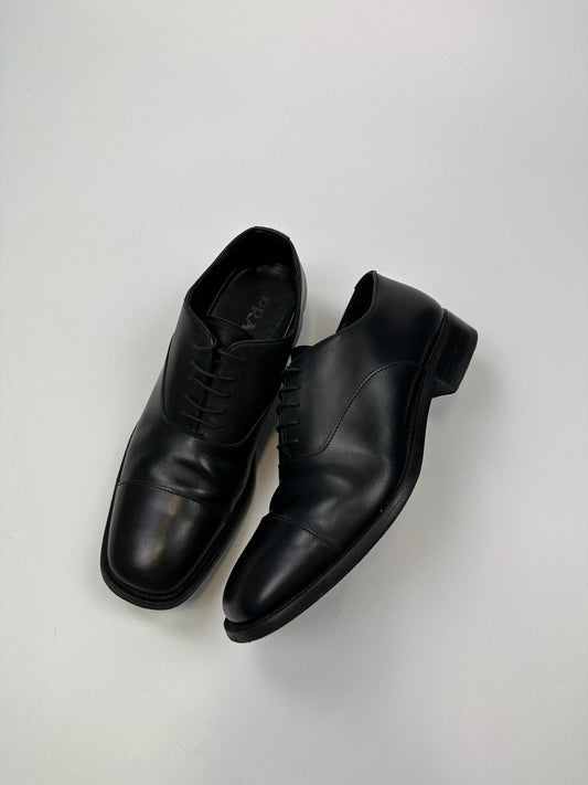 Prada Milano 90’s Black Patent Leather Derby Dress Shoes