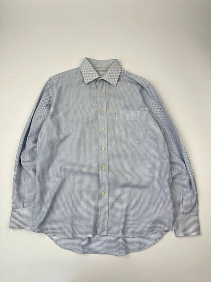 Dolce & Gabbana 00’s Micro Check Pattern White & Blue Dress Pocket Shirt
