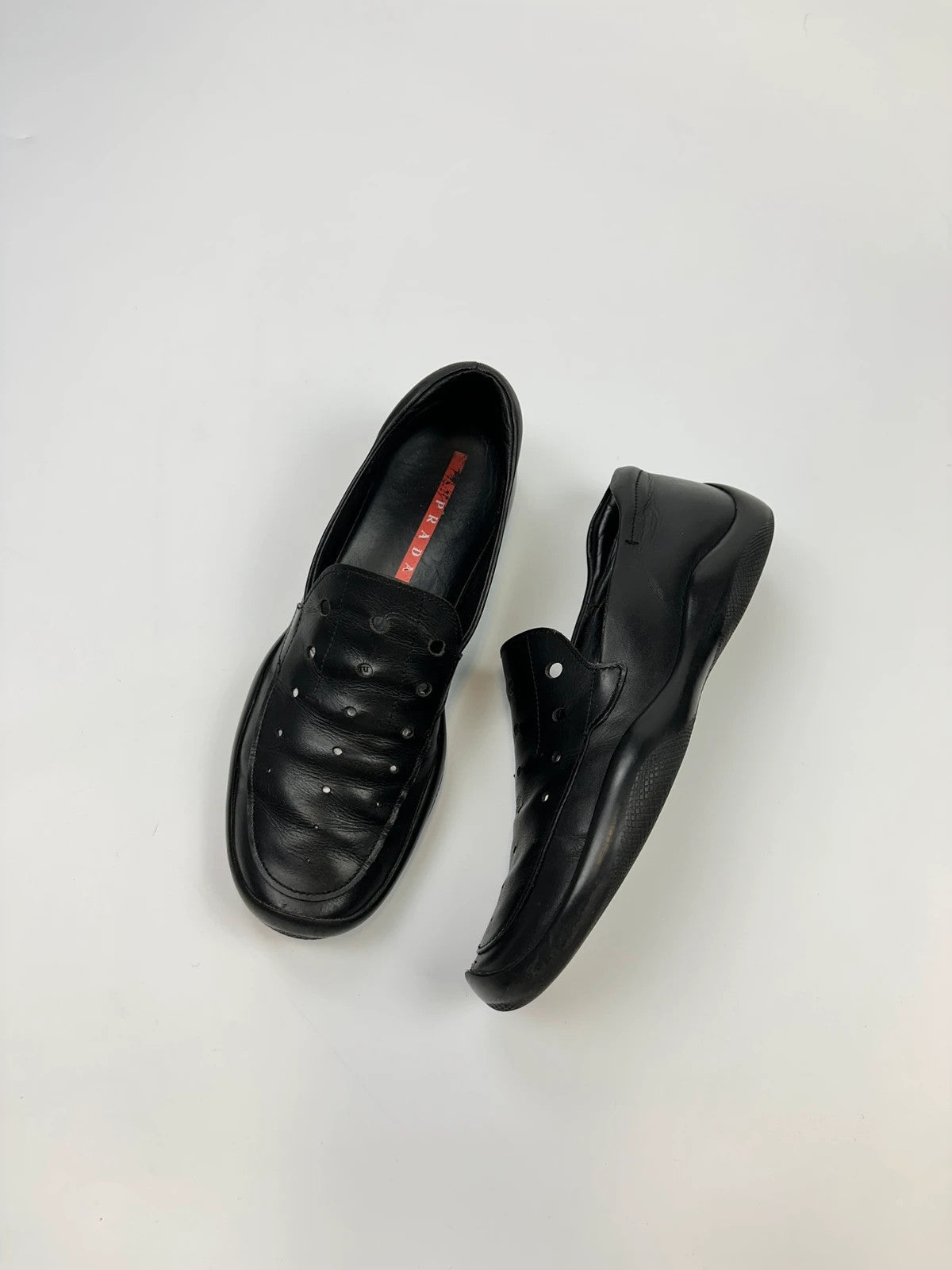 Prada Sport SS1999 Perforated Leather Mules Black Loafer Shoes