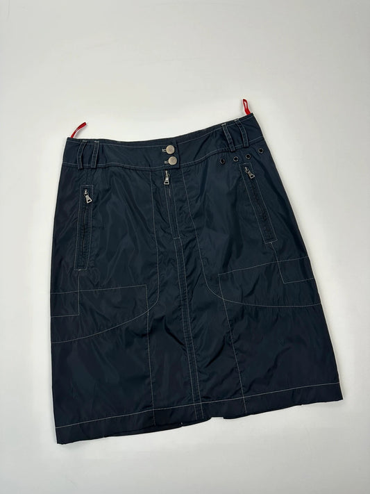 Prada Sport SS2003 Navy Blue Tech Nylon Skirt Contrast Stitches