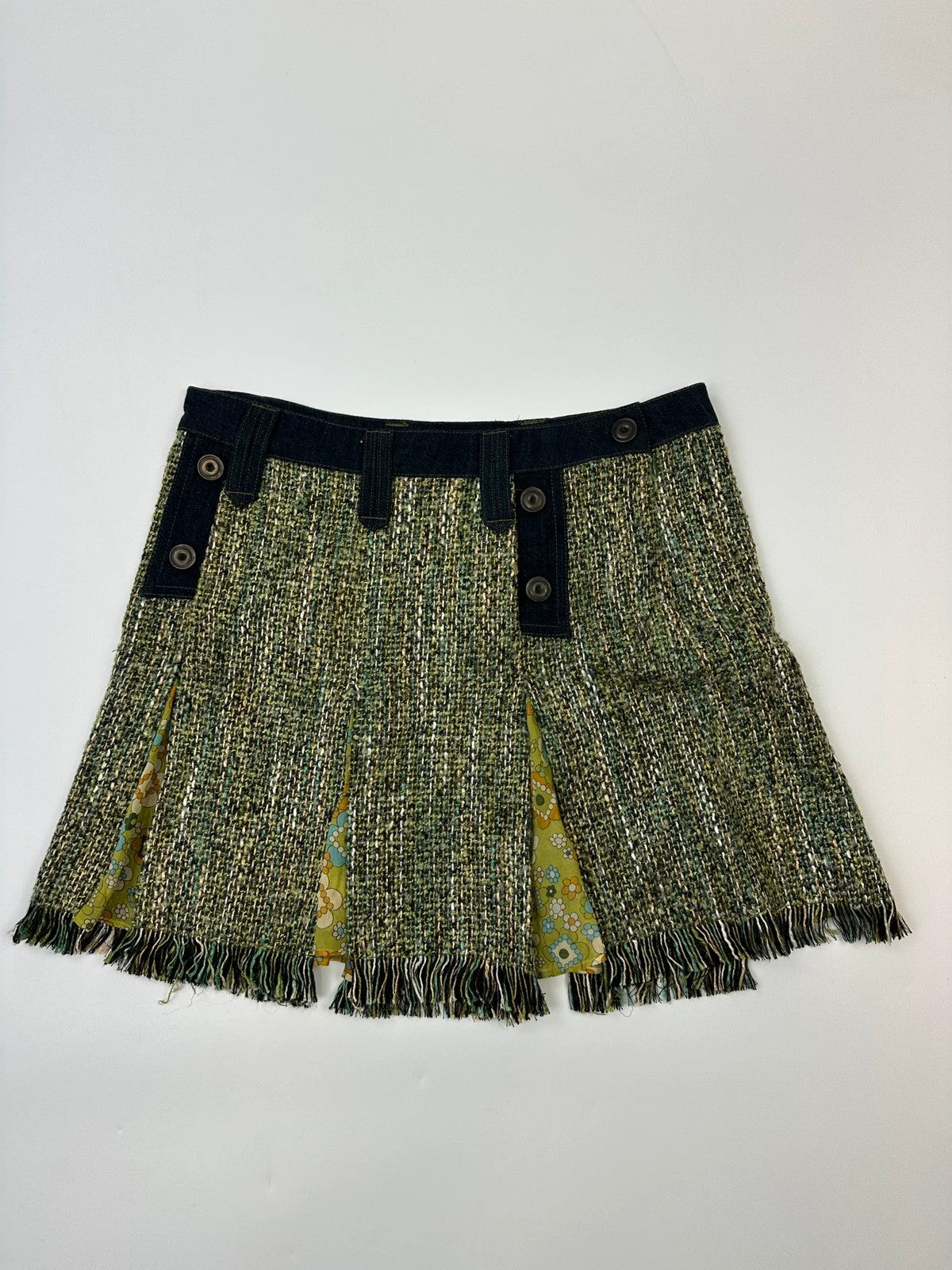 Dolce & Gabbana 00’s Tweeds & Silk Green Denim Waist Skirt