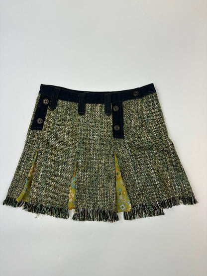 Dolce & Gabbana 00’s Tweeds & Silk Green Denim Waist Skirt