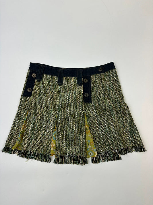 Dolce & Gabbana 00’s Tweeds & Silk Green Denim Waist Skirt