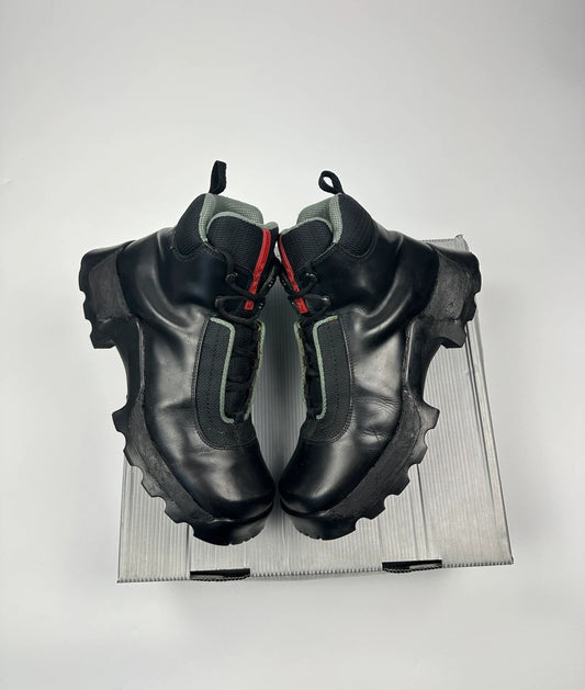 Prada Sport FW1999 Astro Boots Black Leather Hiking Chunky Vibram Sole