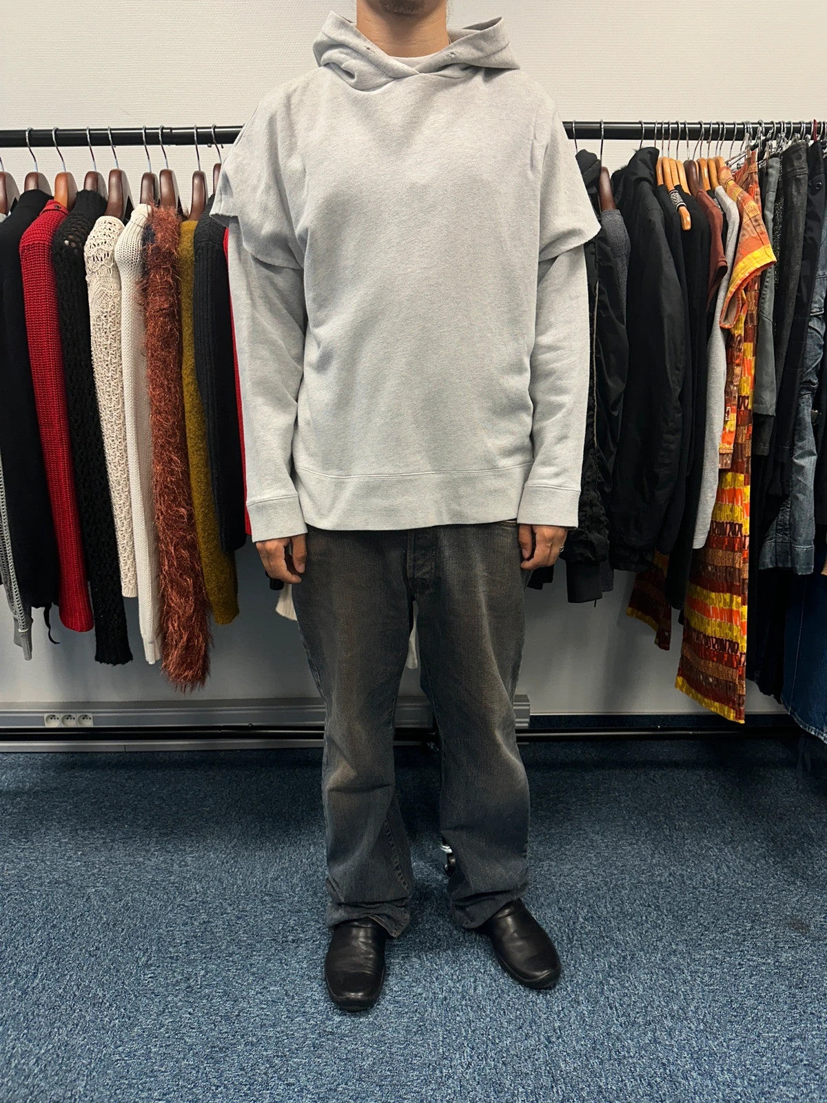 MM6 Margiela FW2017 Grey Hoodie Cuted Sleeves