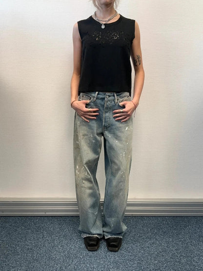 Marithé + Francois Girbaud 90’s Black Flower Laser cut Tank Top