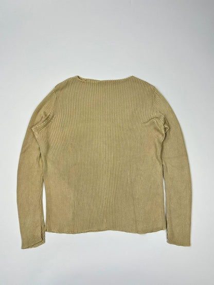 Prada Milano SS1998 Silk Beige Gold Boat Neck Sweater Longsleeve