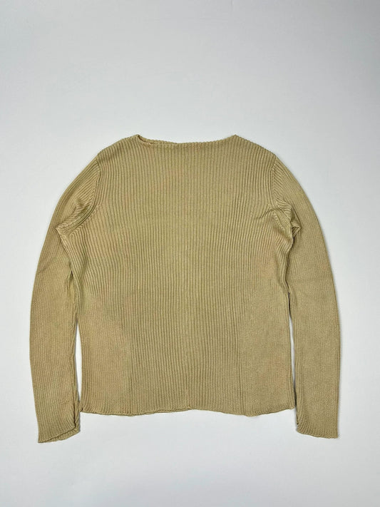 Prada Milano SS1998 Silk Beige Gold Boat Neck Sweater Longsleeve