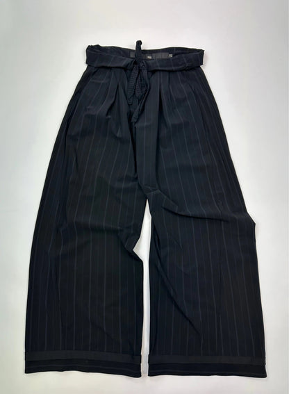 Marithé + Francois Girbaud 00’s Baggy Extra Wide Legs Belted Pants Dark Navy Stripes