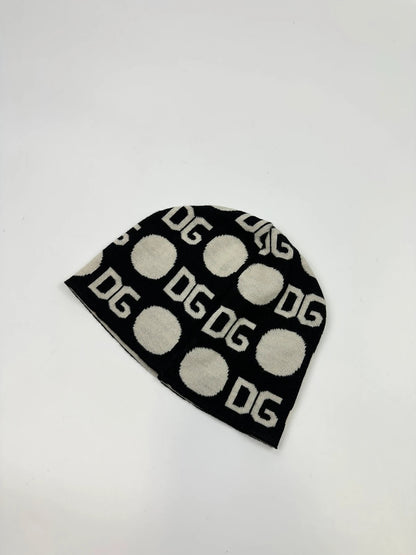 Dolce & Gabbana Black & White Wool Monogram Beanie