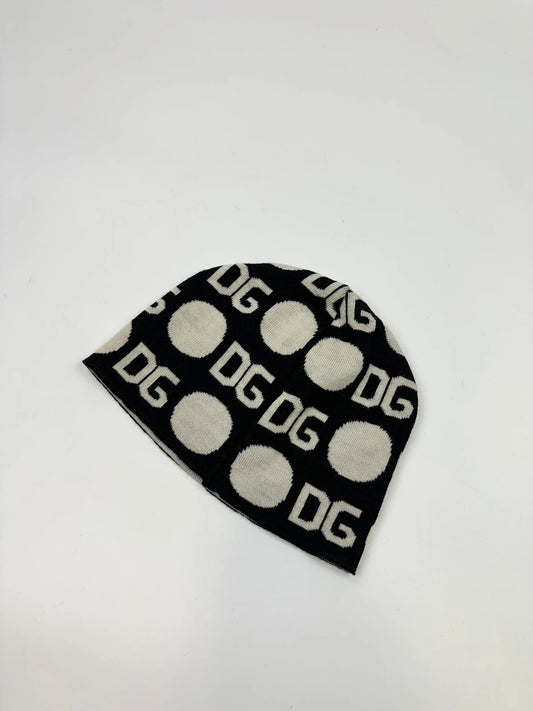 Dolce & Gabbana Black & White Wool Monogram Beanie