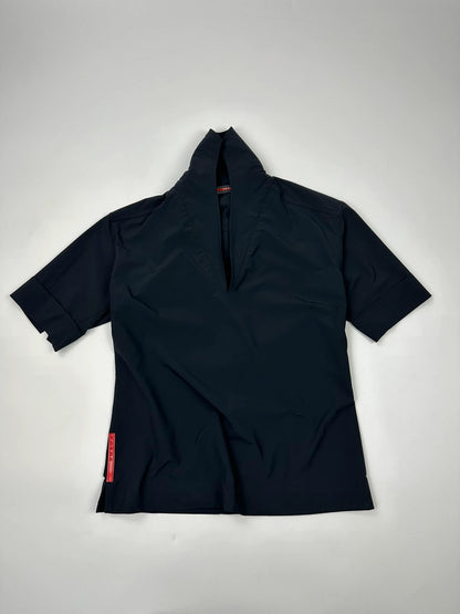 Prada Sport SS2000 V Neck Light Nylon Navy Blue Top Shirt