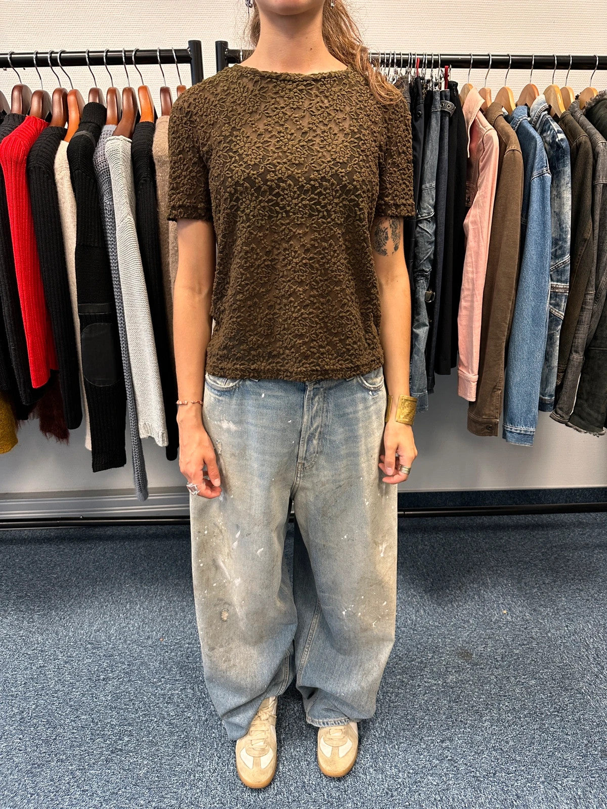 Dolce & Gabbana 90’s Laces Mesh Khaki Flowers Tee