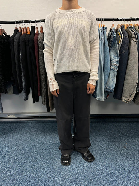 Acne Studio SS2017 Destroy Holes Knit Beige & White Sweater