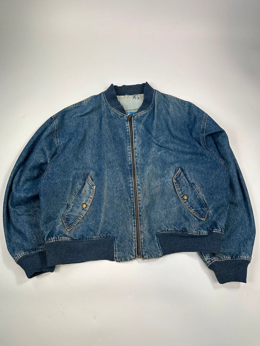 Kenzo Jeans Early 90’s Reversible Denim & Waves Pattern Bomber Jacket
