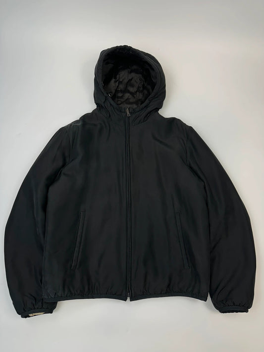 Prada Milano FW2013 Black Padded Silk Hooded Bomber Jacket