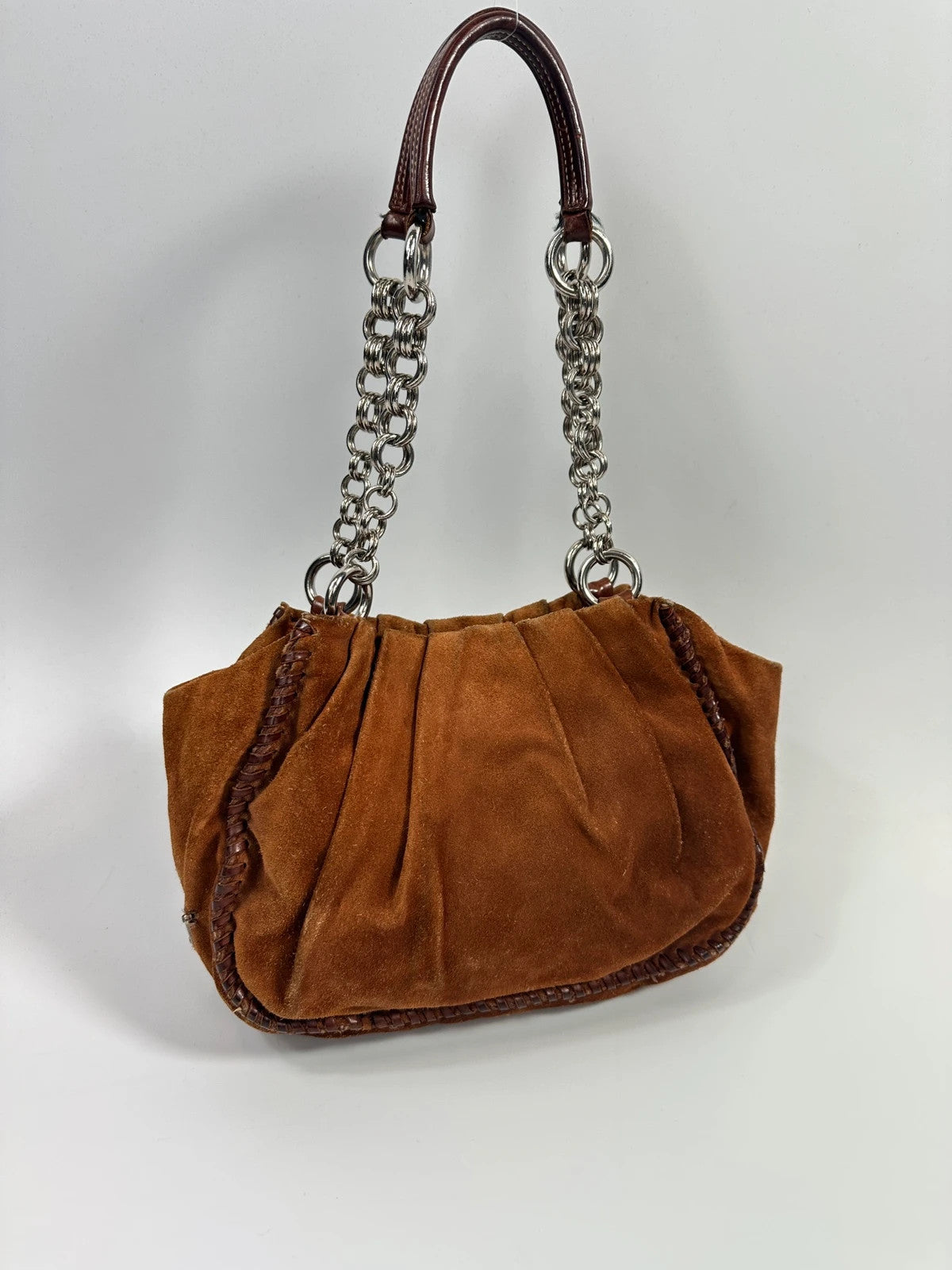 Prada Milano Brown Orange Metal Chains Straps Handbag