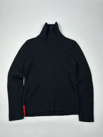 Prada Sport FW2006 Black Ribbed Wool TurtleNeck Knit Sweater